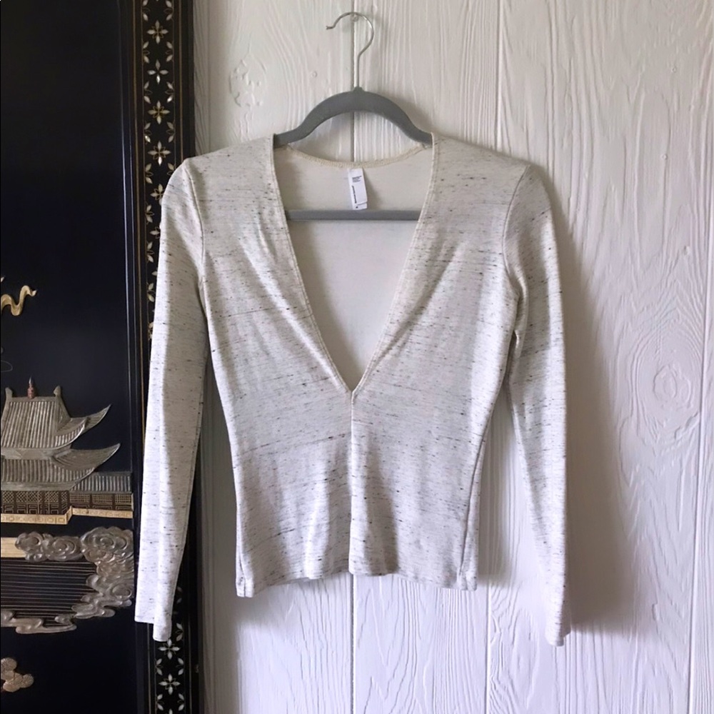 Snow White Speckled Grey Deep V-Neck Long Sleeve